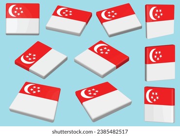 A set of square-shaped Singapore flags for use in banners, posters, presentations, icons, infographics, websites, apps, and maps.