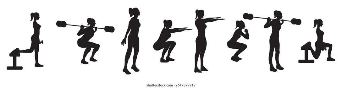 Set of squat girl vector illustration