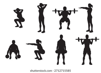 Conjunto de iconos de sentadilla Ilustración vectorial