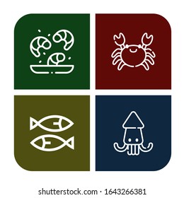 Set of squid icons. Such as Shrimp, Crab, Sardines, Squid , squid icons