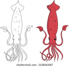 Set of Squid sea animal design vector illustration.