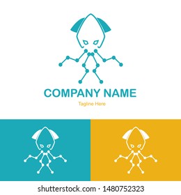 set of squid tech logo,aquatic tech logo template,line art logo.technology concept