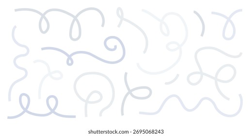 Set of squiggly lines. Geometric abstract shapes of ribbons. Dynamic party element set.