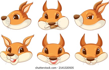 Set of squirrel cartoon head style illustration