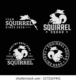 set of squirrel holding flag logo template, chipmunk illustration soccer team logo design concept