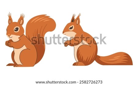 Set of Squirrel Icons Wild Forest Mammals with Fluffy Tails