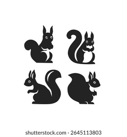 set of squirrel icons,fox silhouette white background 