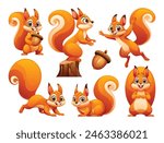 Set of squirrel in various poses. Vector cartoon illustration