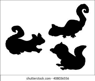 Set of squirrels silhouettes isolated on white background. hand drawing