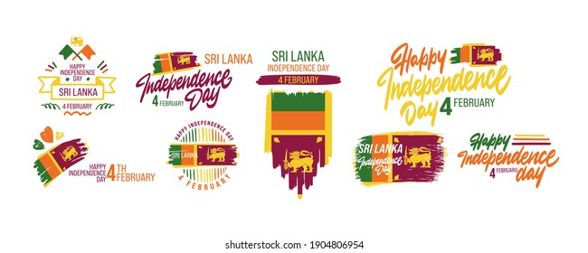 Set Sri Lanka Independence Day Greeting Card. Happy Independence Day Sri Lanka Vector Illustration.