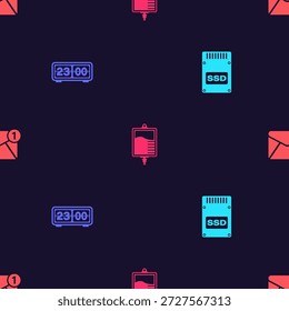 Establecer la tarjeta SSD, el reloj retro del tirón, el bolso IV y el Nuevo, mensaje entrante del email en el modelo inconsútil. Vector