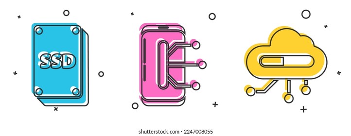 Set SSD card, Smartphone, mobile phone and Internet of things icon. Vector