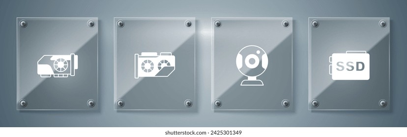 Set SSD card, Web camera, Video graphic and . Square glass panels. Vector