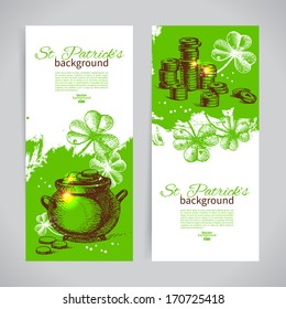 Set of St. Patrick'??s Day banners with hand drawn sketch illustrations