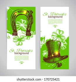 Set of St. Patrick'??s Day banners with hand drawn sketch illustrations