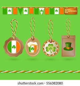 Set of St. Patrick Day tags. Vector illustration with  cardboard vintage sale labels.