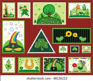 Set of St. Patrick mail's elements (postage, postmark), vector illustration