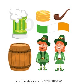 set st patrick man and woman with beer barrel