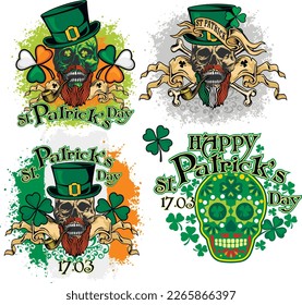 set, st. Patrick skull, grunge vintage design t shirts