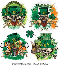 set, st. Patrick skull, grunge vintage design t shirts