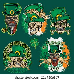 set, st. Patrick skull, grunge vintage design t shirts