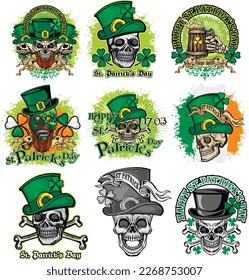 set, st. Patrick skull, grunge vintage design t shirts