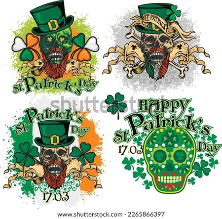set, st. Patrick skull, grunge vintage design t shirts