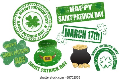 Set of St. Patrick stamps and symbol, vector illustration