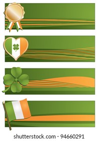 set of st patricks day banners with motifs isolated on white