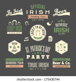 A set of St. Patrick's Day chalkboard style typographic design elements.