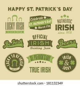 A set of St. Patrick's Day chalkboard style typographic design elements.