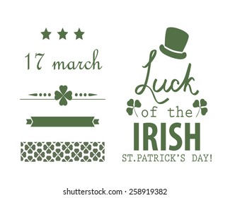 A set of St. Patrick's Day chalkboard style typographic design elements.