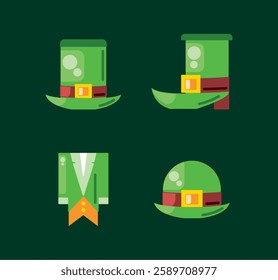 Set of St. Patrick's Day clothing and accessories. Hat, boots, for celebration of St Patrick's Day collection