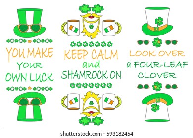Set of St. Patrick's Day element on white background. Keep calm