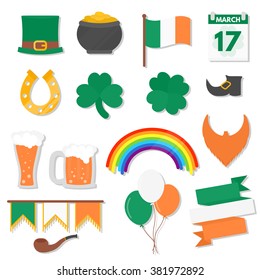 Set of St. Patrick's Day flat design elements, icons. Vector, eps10.