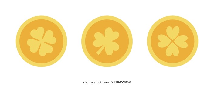 Conjunto de St Patricks Day Gold Coin t diseño de Ilustración vectorial plana.
Monedas de oro del día de San Patricio.
El fondo blanco.
