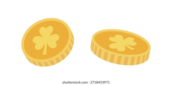 Conjunto de St Patricks Day Gold Coin t diseño de Ilustración vectorial plana.
Monedas de oro del día de San Patricio.
El fondo blanco.