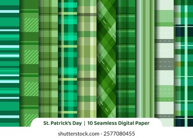 set of st. patrick's day green seamless vector pattern digital paper