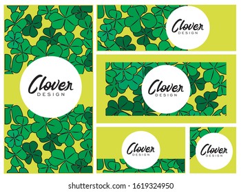 Set of St. Patricks Day greeting cards with clover. Vector templates for invitations, greeting cards, certificates.