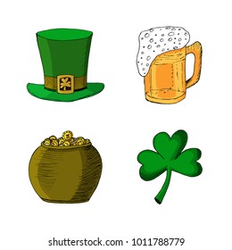 Set of St. Patricks Day icons in hand drawn style. Vector illustration. For print, web, creative design