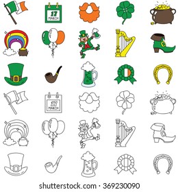 Set of St. Patrick's Day icons isolated on white background. Vector doodle illustration.