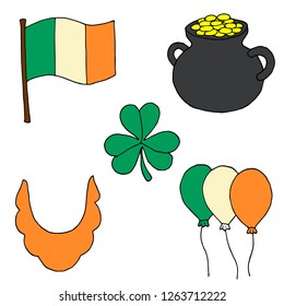 Set of St. Patrick's Day illustrations. Vector cartoon icons. Isolated objects on a white background. Hand-drawn style.