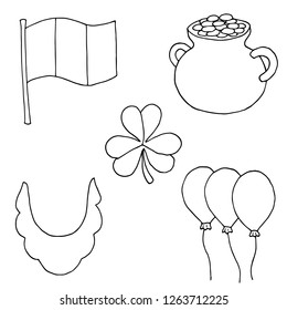 Set of St. Patrick's Day illustrations. Vector cartoon icons. Isolated objects on a white background. Hand-drawn style.