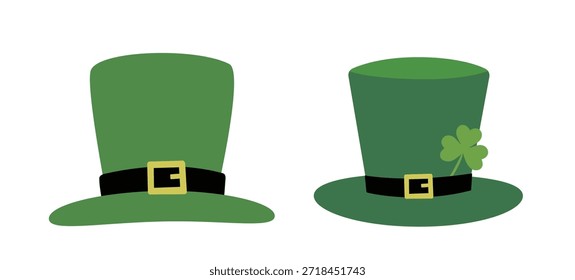 Conjunto de sombrero de leprechaun de día de San Patricio de diseño de Ilustración vectorial plana.
Elemento de sombrero de duende verde del día de San Patricio.
El fondo blanco.