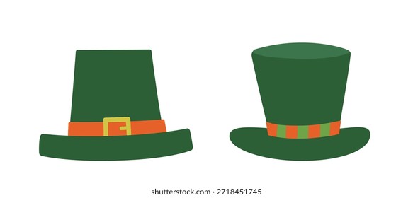 Conjunto de sombrero de leprechaun de día de San Patricio de diseño de Ilustración vectorial plana.
Elemento de sombrero de duende verde del día de San Patricio.
El fondo blanco.