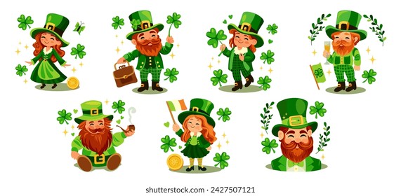 Set of St Patricks day leprechauns characters. 