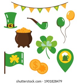 Set for St. Patrick's Day on white background, isolated. Flat style.