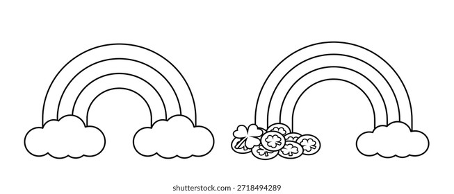 Set of St. Patrick's Day outline, coloring pages and templates.
Includes a clover, a Leprechaun hat, party glasses, a mustache, a tie, and a bow tie.