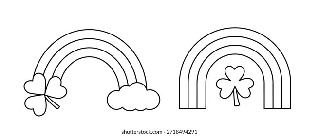 Set of St. Patrick's Day outline, coloring pages and templates.
Includes a clover, a Leprechaun hat, party glasses, a mustache, a tie, and a bow tie.