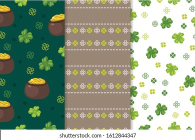 Set of St Patrick's Day pattern seamless vector. For cards, tags, textiles, wallpapers, gift wrapping paper.